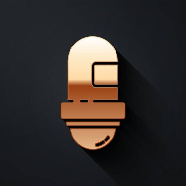 Siyah arkaplanda altın antisprey deodorant rulo ikonu var. Vücut hijyeni için kozmetik. Uzun gölge tarzı. Vektör İllüstrasyonu