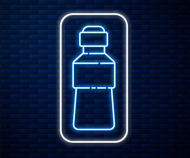 Parlayan neon hattı. Duvarın arkasında izole edilmiş bir su ikonu şişesi. Soda su içme tabelası. Vektör İllüstrasyonu