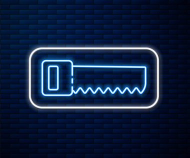 Parlayan neon çizgisi El, tuğla duvar arka planında izole edilmiş bir ikon gördü. Vektör İllüstrasyonu