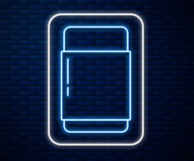 Parlayan neon çizgisi silgisi ya da tuğla duvar arka planında izole edilmiş kauçuk simge. Vektör İllüstrasyonu