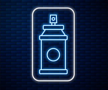 Parlak neon hattı boya kutusu ikonu tuğla duvar arka planında izole edilmiş. Vektör İllüstrasyonu