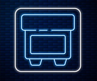 Parlayan neon hattı Fuse elektrik koruma bileşeni ikonu tuğla duvar arka planında izole edildi. Eriyen koruyucu fitil. Vektör İllüstrasyonu