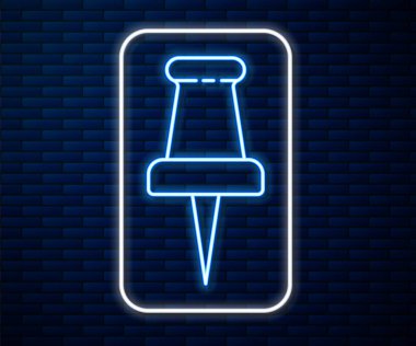 Işıldayan neon çizgisi. Duvardaki iğne simgesi izole edilmiş. Raptiye işareti. Vektör İllüstrasyonu