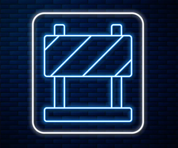 Leuchtende Neon-Linie Straßensperrung Symbol isoliert auf Backsteinmauer Hintergrund. Symbol für ein Sperrgebiet, das sich im Bau befindet. Reparaturarbeiten. Vektorillustration — Stockvektor