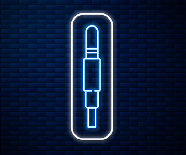 Leuchtende Neon-Line-Audio-Buchsen-Symbol isoliert auf Backsteinwand Hintergrund. Audiokabel zum Anschluss von Soundanlagen. Steckdrähte. Musikinstrument. Vektorillustration — Stockvektor