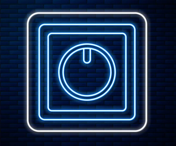 Žhnoucí neonová čára Ikona vypínače elektrického světla izolovaná na pozadí cihlové stěny. Ikona Zapnuto a Vypnuto. Tmavší vypínač. Koncept úspory energie. Vektorová ilustrace — Stockový vektor