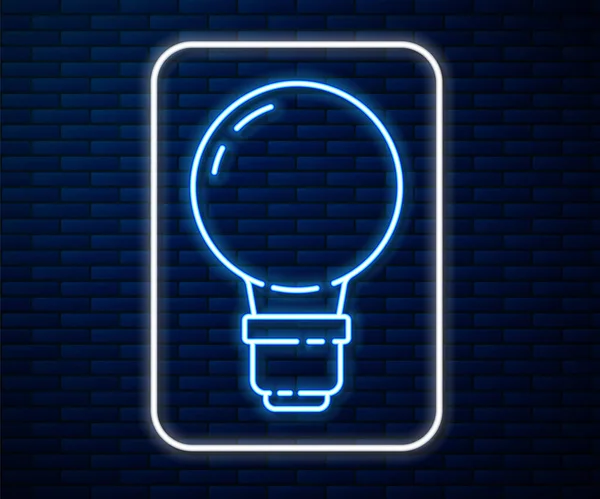 Gloeiende neon lijn Lamp met concept van idee pictogram geïsoleerd op baksteen muur achtergrond. Energie en ideeënsymbool. Inspiratie concept. Vector Illustratie — Stockvector