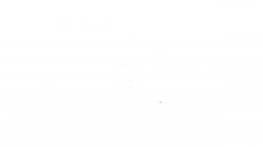 Siyah çizgi Beyaz zemin üzerinde izole edilmiş eski ahşap tekerlek simgesi. 4K Video hareketli grafik canlandırması