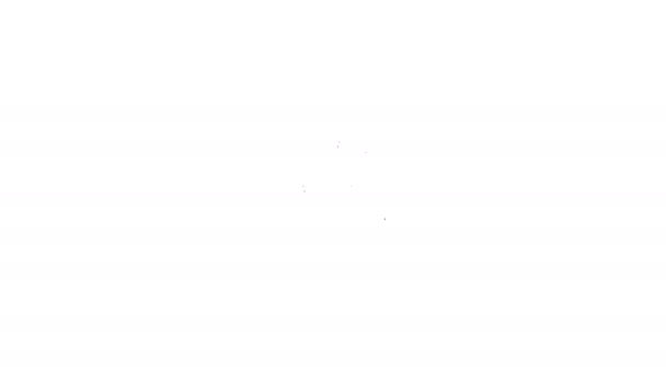 Черная линия азиатской лапши в бумажной коробке и палочки значок изолированы на белом фоне. Уличный фастфуд. Корейская, японская, китайская еда. Видеографическая анимация 4K — стоковое видео