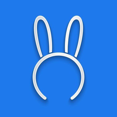 Mavi arka planda uzun tavşan kulaklı kağıt kesiği simgesi var. Fetiş aksesuarı. Yetişkinler için seks oyuncağı. Kağıt sanatı tarzı. Vektör İllüstrasyonu