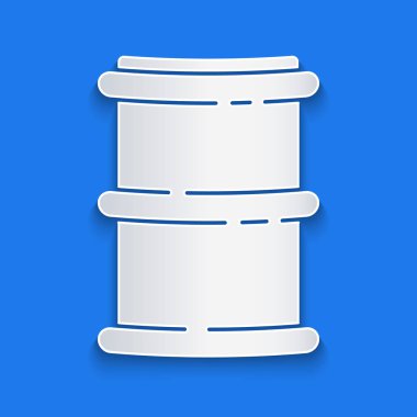 Kağıt kesiği fıçı simgesi mavi arkaplanda izole edildi. Kağıt sanatı tarzı. Vektör İllüstrasyonu