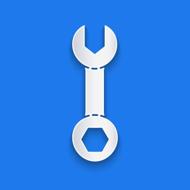 Kağıt kesiği Anahtarlık simgesi mavi arkaplanda izole edildi. Kağıt sanatı tarzı. Vektör İllüstrasyonu