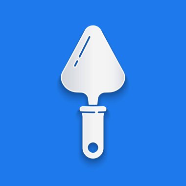 Kağıt kesiği Trowel simgesi mavi arkaplanda izole edildi. Kağıt sanatı tarzı. Vektör İllüstrasyonu