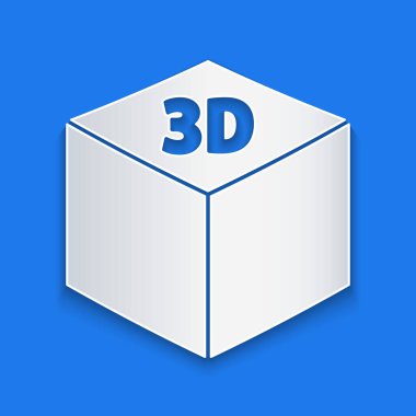 Kağıt kesiği Isometric küp simgesi mavi arkaplanda izole edildi. Geometrik küp katı simge. 3 boyutlu kare işareti. Kutu sembolü. Kağıt sanatı tarzı. Vektör İllüstrasyonu