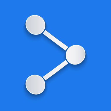 Kağıt kesiği Paylaşım simgesi mavi arkaplanda izole edildi. Paylaş, paylaş, iletişim piktogramı, sosyal medya, bağlantı, ağ. Kağıt sanatı tarzı. Vektör İllüstrasyonu