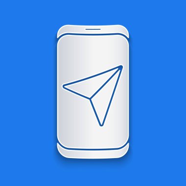 Mavi arka planda izole şehir haritası navigasyon simgesi kağıt kesme Infographic. Mobil uygulama arayüzü konsept tasarımı. Geolacation kavramı. Kağıt sanatı tarzı. Vektör Illustration