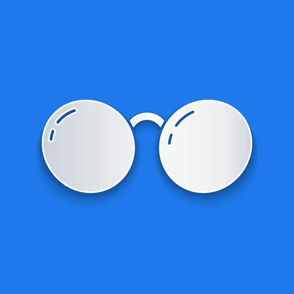 紙カット青の背景に隔離されたメガネのアイコン メガネフレームのシンボル 紙のアートスタイル ベクターイラスト — ストックベクタ