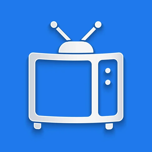 Corte Papel Icono Retro Aislado Sobre Fondo Azul Señal Televisión — Vector de stock