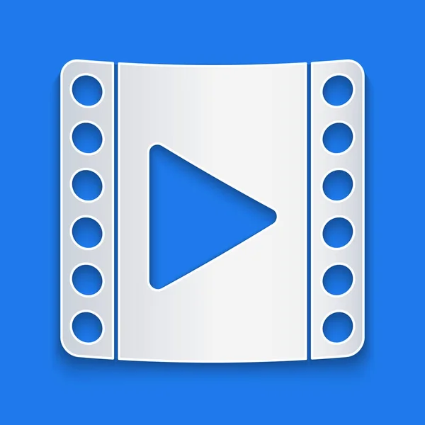Papierschnitt Spielt Video Symbol Isoliert Auf Blauem Hintergrund Filmstreifenschild Papierkunst — Stockvektor
