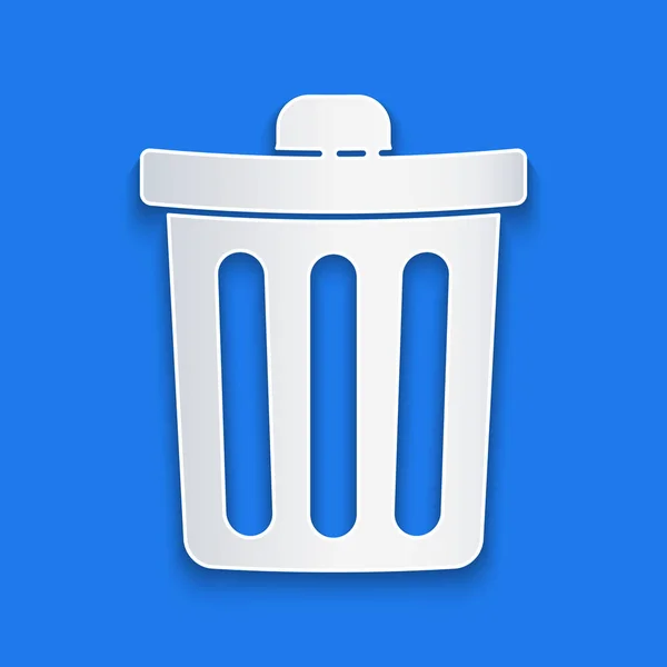 Paper Cut Trash Can Icon Isolated Blue Background Garbage Bin — Stock Vector
