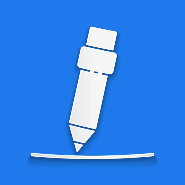Papier Découpé Crayon Avec Icône Gomme Isolée Sur Fond Bleu — Image vectorielle