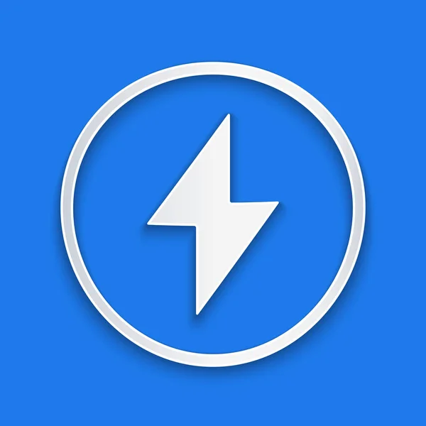 Paper Cut Lightning Bolt Icon Isolated Blue Background Flash Sign — Stock Vector