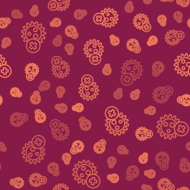 Kahverengi çizgi pozitif virüs ikonu kırmızı arka planda izole edilmiş. Corona virüsü 2019-nCoV. Bakteri ve mikroplar, hücre kanseri, mikrop, mantar. Vektör İllüstrasyonu