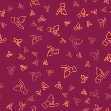 Kahverengi çizgi, sabun ikonuyla el yıkama kırmızı arka planda izole edilmiş, pürüzsüz desen. Virüs ve bakterileri önlemek için ellerini sabunla yıkıyorsun. Vektör İllüstrasyonu