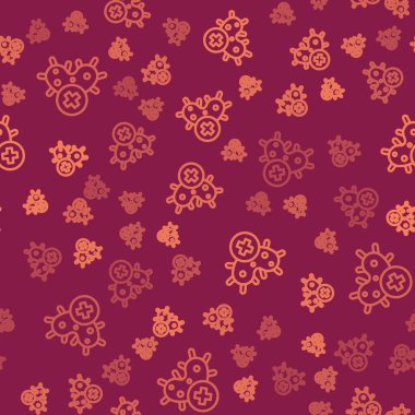 Kahverengi çizgi pozitif virüs ikonu kırmızı arka planda izole edilmiş. Corona virüsü 2019-nCoV. Bakteri ve mikroplar, hücre kanseri, mikrop, mantar. Vektör İllüstrasyonu