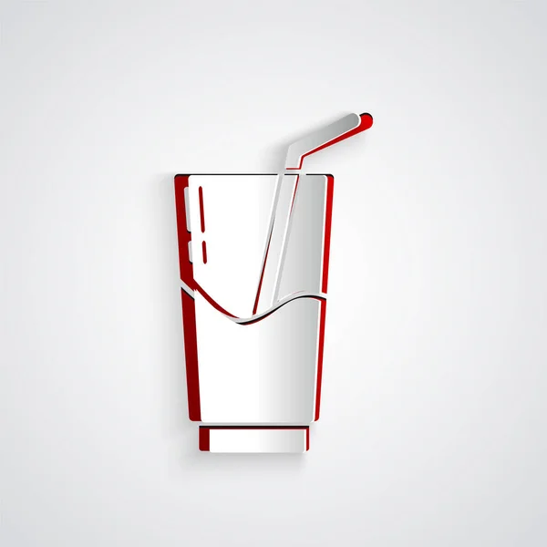 Papier gesneden Cocktail en alcohol drinken pictogram geïsoleerd op grijze achtergrond. Papierkunst stijl. Vector Illustratie — Stockvector