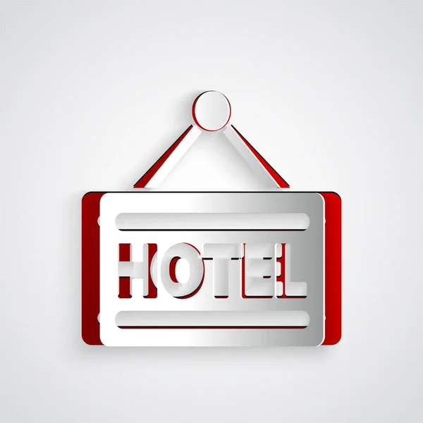 Papiergeschnittene Außenwerbung mit Hotelsymbol auf grauem Hintergrund. Papierkunst. Vektorillustration — Stockvektor