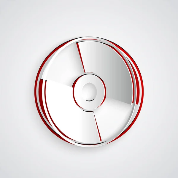 Papier découpé CD ou DVD icône de disque isolé sur fond gris. Signe de disque compact. Style art du papier. Illustration vectorielle — Image vectorielle