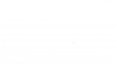 Beyaz arka planda siyah çizgili şemsiye ve sandalye ikonu var. Tropik plaj manzarası. Güneşli bir gün. 4K Video hareketli grafik canlandırması