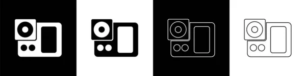 Zestaw Ikona Aparatu Fotograficznego Izolowane Czarno Białym Tle Ikona Kamery — Wektor stockowy