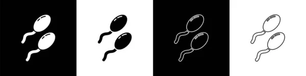Stel Sperma Pictogram Geïsoleerd Zwart Wit Achtergrond Vector Illustratie — Stockvector