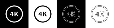 4k Ultra HD simgesini siyah ve beyaz arkaplanda izole et. Vektör İllüstrasyonu