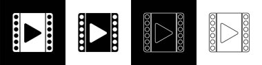 Video Oynat simgesini siyah ve beyaz arkaplanda izole et. Film şeridi tabelası. Vektör İllüstrasyonu
