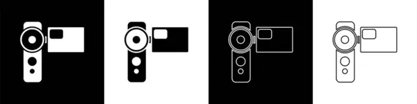 Ustaw Ikonę Kamery Kinowej Czarno Białym Tle Kamera Wideo Znak — Wektor stockowy