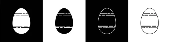 Définir Icône Oeuf Pâques Isolé Sur Fond Noir Blanc Joyeux — Image vectorielle