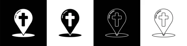 Setzen Sie Kartenzeiger Mit Christlichem Kreuz Symbol Auf Schwarzem Und — Stockvektor