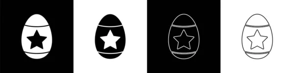 Establecer Icono Huevo Pascua Aislado Sobre Fondo Blanco Negro Feliz — Archivo Imágenes Vectoriales