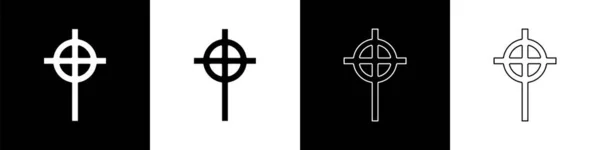 Conjunto Icono Cruz Cristiana Aislado Sobre Fondo Blanco Negro Cruz — Archivo Imágenes Vectoriales