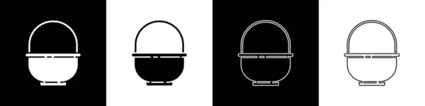 Imposta Icona Basket Isolata Sfondo Bianco Nero Buona Pasqua Illustrazione — Vettoriale Stock