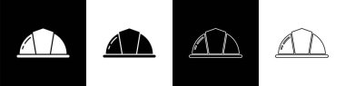 İşçi kaskı simgesini siyah beyaz arkaplanda izole et. Vektör İllüstrasyonu