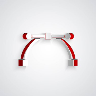 Kağıt kesiği Bezier eğrisi simgesi gri arkaplanda izole edildi. Kalem aracı simgesi. Kağıt sanatı tarzı. Vektör İllüstrasyonu