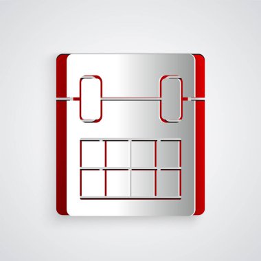 Kağıt kesiği Takvim simgesi gri arkaplanda izole edildi. Olay hatırlatma sembolü. Kağıt sanatı tarzı. Vektör İllüstrasyonu