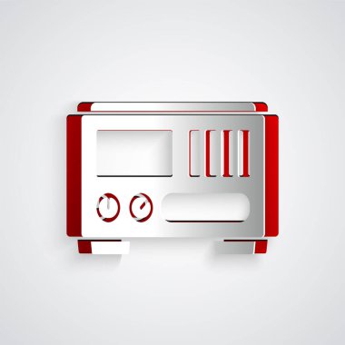 Kağıt kesiği Elektrik Ölçüm Cihazları simgesi gri arkaplanda izole. Analog cihazları. Elektrikli aletler. Kağıt sanatı tarzı. Vektör İllüstrasyonu