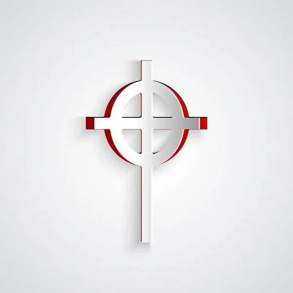 Corte Papel Icono Cruz Cristiana Aislado Sobre Fondo Gris Cruz — Vector de stock