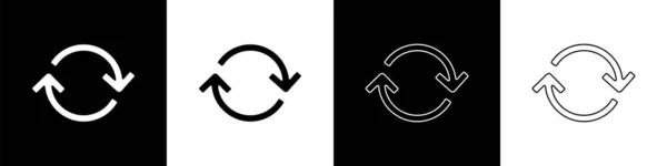 黒と白の背景に分離された更新アイコンを設定します シンボルをリロードします 円記号の回転矢印 ベクトルイラストレーション — ストックベクタ
