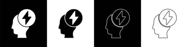 Set Human Head Electric Symbol Icon Isolated Black White Background — Stock Vector